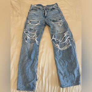 American Eagle super high rise baggy ripped jeans